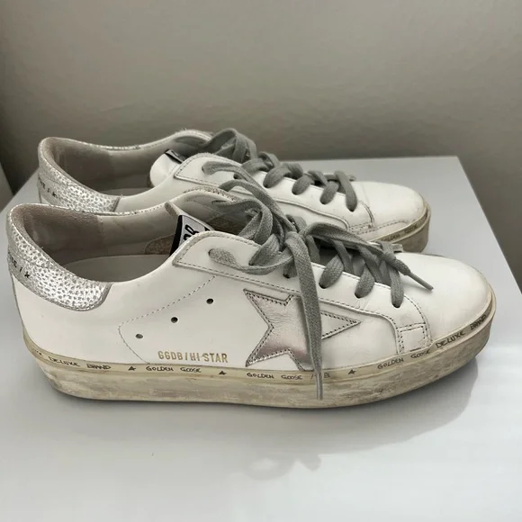 Golden Goose | Shoes | Golden Goose High Star With Star And Heel Tab In Metallic  Silver | Poshmark